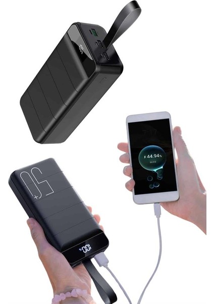 Taşınabilir Powerbank 50.000 Mah 4 Girişli Hızlı Şarj LED Göstergeli Fenerli Şarj