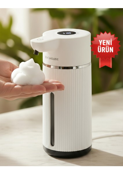 Otomatik Sensörlü Köpük Sıvı Sabunluk - Şarjlı- Dijital LED Ekran - Duvara Monte - E15 Model