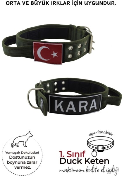Yumuşak Dokulu, Elcikli, Haki Renkli Köpek Boyun Tasması, 5 cm Genişlik