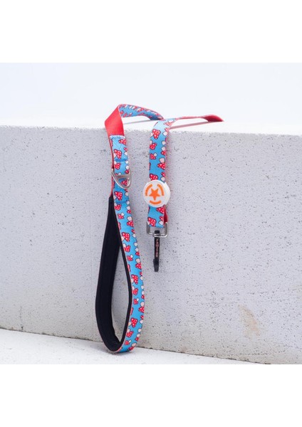 Mantar Desenli Kedi ve Köpek Gezdirme Kayışı, Kırmızı, Uzun Tasma