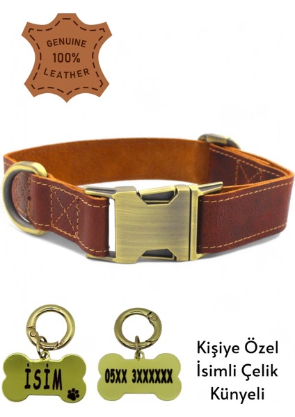 Kahverengi Deri Köpek Boyun Tasması, Kişiye Özel, Küçük ve Orta Irk Için, 2cm