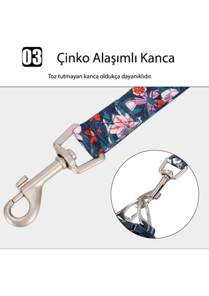 Renkli Çiçek Desenli, Neopren Süngerli, Mavi Köpek Tasması, Konforlu ve Şık Tasarım
