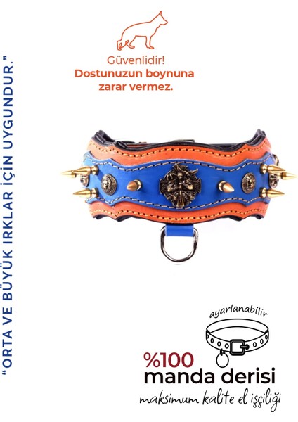 Turuncu El Işçiliği Manda Derisi Dikenli Köpek Boyun Tasması