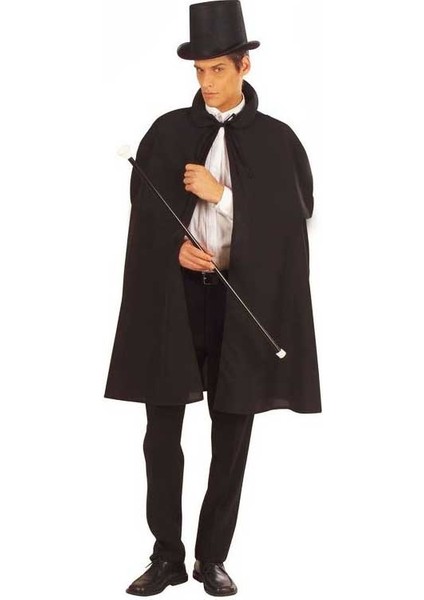 Siyah Sihirbaz Pelerini 120 cm ve Sihirbaz Şapkası 12 cm Yetişkin Boy