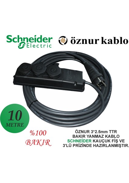 10 Metre 3*2.5mm Ttr Bakır Kablo - Schneider 3lü Kacuk Priz ve Fişden Hazırlanmıştır
