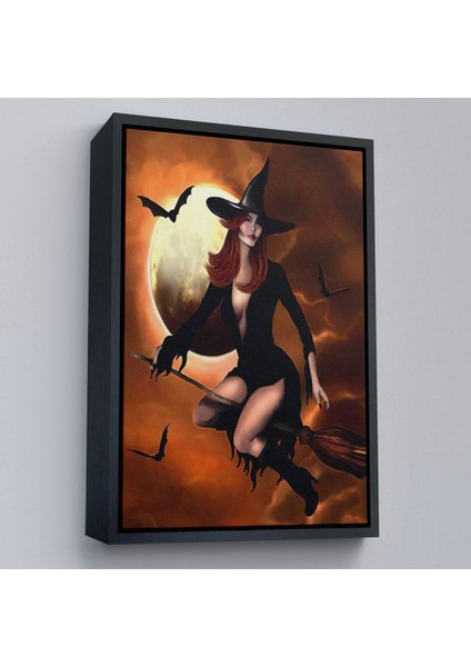 Çerçeveli Süpürge Ile Uçan Cadı, Cadılar Bayramı Helloven Duvar Tablosu -6086 modelleri