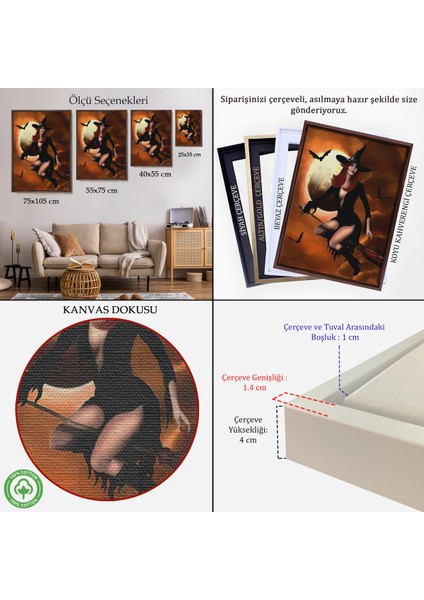 Çerçeveli Süpürge Ile Uçan Cadı, Cadılar Bayramı Helloven Duvar Tablosu -6086 indirimleri