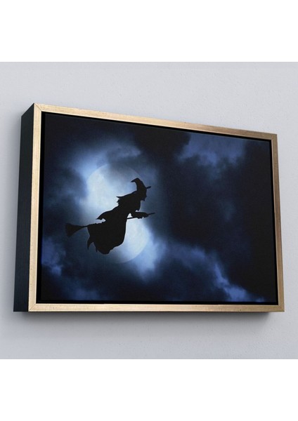 Çerçeveli Süpürgede Uçan Cadı, Cadılar Bayramı Dekoratif Duvar TABLOSU-5202 modelleri