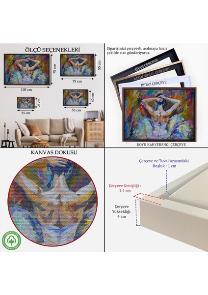 Çerçeveli Balerin Kız Yağlıboya Görünüm Dekoratif Kanvas Duvar TABLOSU-3612 indirimleri