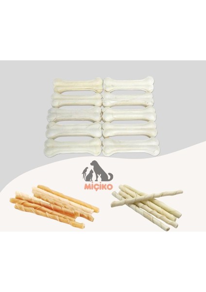 Köpekler Için Ödül Seti 10'lu 7cm Beyaz ve Naturel Burgu Çubuklar