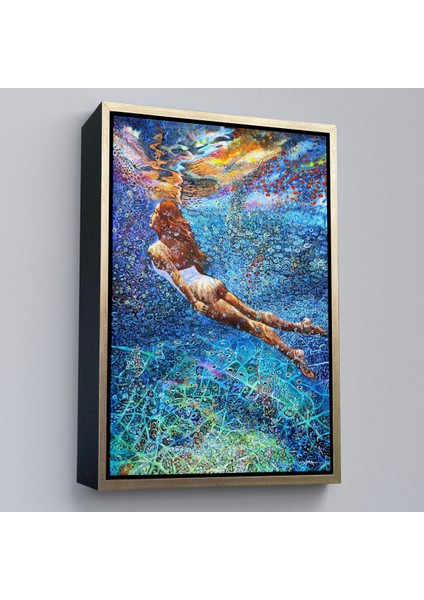 Çerçeveli Su Altında Yüzen Kız Duvar TABLOSU-6334 fiyatları
