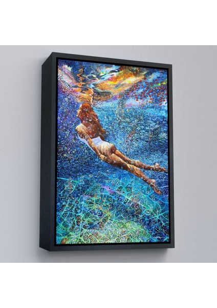 Çerçeveli Su Altında Yüzen Kız Duvar TABLOSU-6334 modelleri