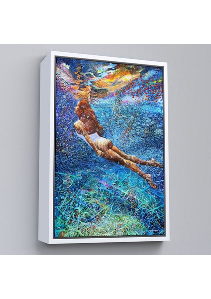 Çerçeveli Su Altında Yüzen Kız Duvar TABLOSU-6334 fırsatları