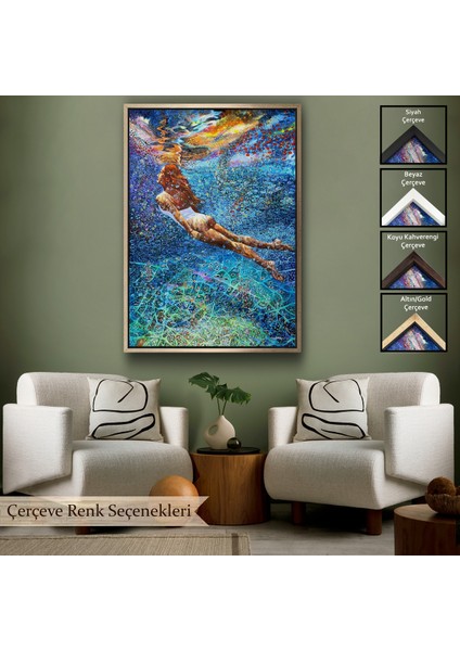 Çerçeveli Su Altında Yüzen Kız Duvar TABLOSU-6334