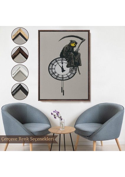 Çerçeveli Banksy - Gülen Azrail Tablosu - Grin REAPER-7313