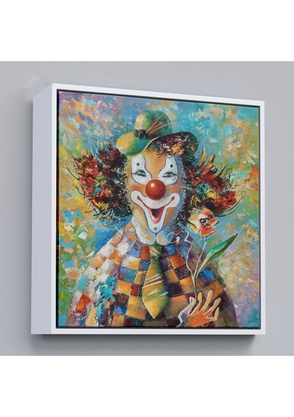 Çerçeveli Bir Çiçekli Palyaço Yağlıboya Görünüm Dekoratif Kanvas Duvar TABLOSU-5838