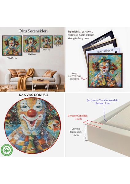 Çerçeveli Bir Çiçekli Palyaço Yağlıboya Görünüm Dekoratif Kanvas Duvar TABLOSU-5838 indirimleri