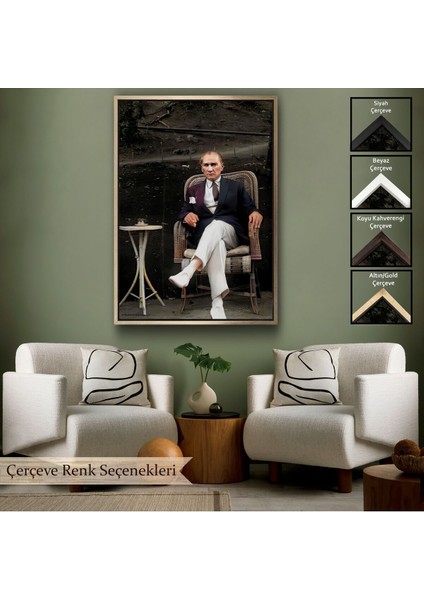 Çerçeveli Mustafa Kemal Atatürk'ün Sandalyede Oturan Tablosu -6379