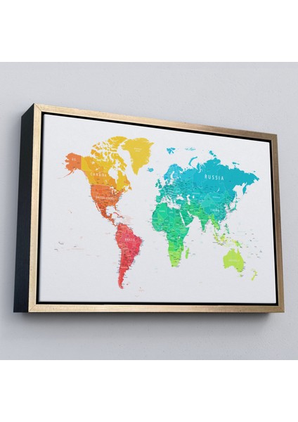 Çerçeveli Dünya Haritası Dekoratif Kanvas TABLO-1108