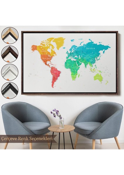 Çerçeveli Dünya Haritası Dekoratif Kanvas TABLO-1108