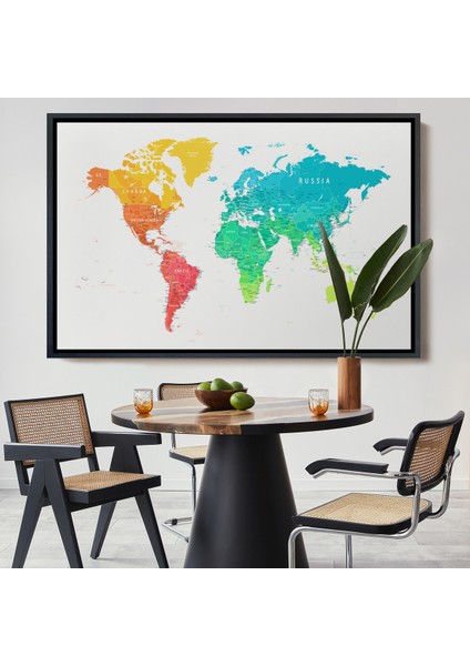 Çerçeveli Dünya Haritası Dekoratif Kanvas TABLO-1108