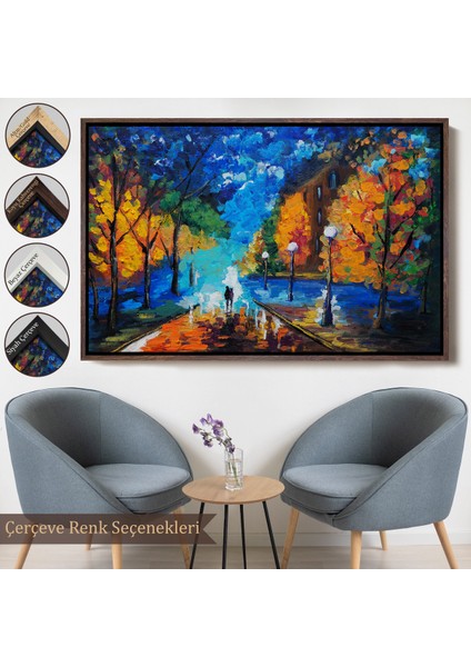 Çerçeveli Gece Sokakta Yürüyen Sevgililer, Kanvas Duvar TABLOSU-1184