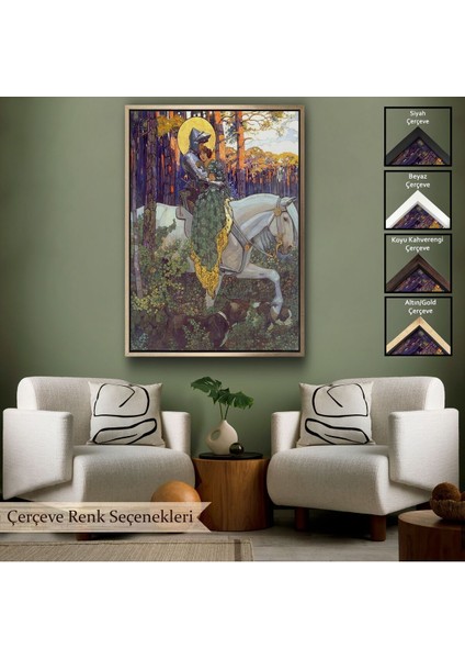 Çerçeveli Beyaz At Üzerindeki Prenses ve Prens TABLOSU-6268