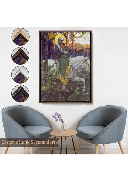 Çerçeveli Beyaz At Üzerindeki Prenses ve Prens TABLOSU-6268