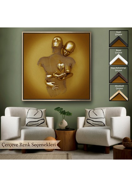 Çerçeveli Romantik Beden, Aşk Sanatı, Altın Duvar Dekoru, 3D Efektli Altın İNSAN-5366
