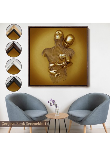 Çerçeveli Romantik Beden, Aşk Sanatı, Altın Duvar Dekoru, 3D Efektli Altın İNSAN-5366