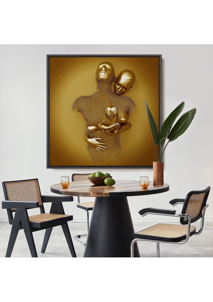 Çerçeveli Romantik Beden, Aşk Sanatı, Altın Duvar Dekoru, 3D Efektli Altın İNSAN-5366