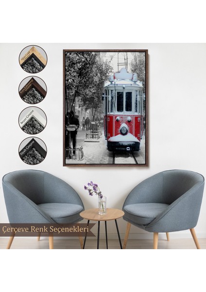 Çerçeveli Karlı Bir Istiklal Caddesi ve Nostaljik Tramvay TABLOSU-6404
