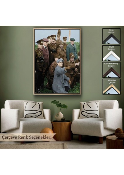 Çerçeveli Atatürk Silah Arkadaşları Ile Cephede Dekoratif Duvar TABLOSU-6211