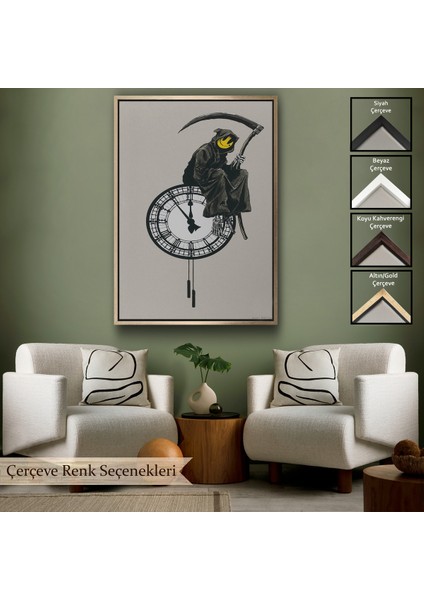 Çerçeveli Banksy - Gülen Azrail Tablosu - Grin REAPER-7313