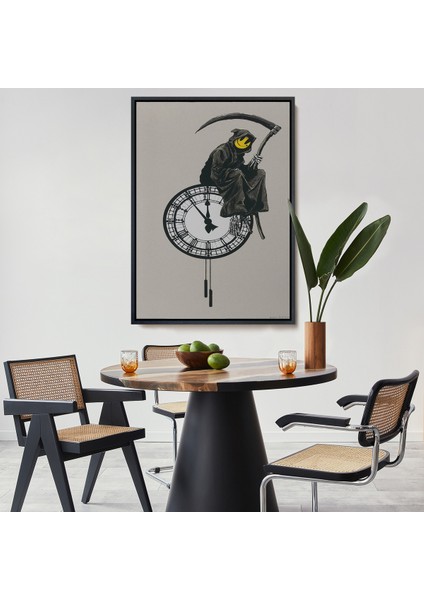 Çerçeveli Banksy - Gülen Azrail Tablosu - Grin REAPER-7313