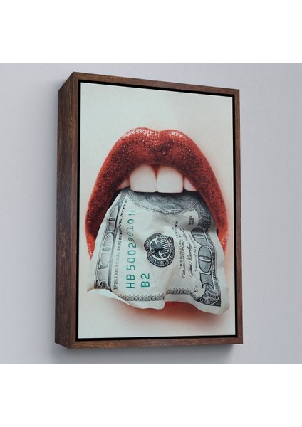 Çerçeveli Ağzın Da Dolar Olan Kadın Duvar TABLOSU-6260
