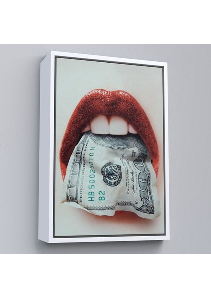 Çerçeveli Ağzın Da Dolar Olan Kadın Duvar TABLOSU-6260 fırsatları