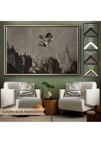 Çerçeveli Amerikan Kabusları Tablo, Şabat Ayini, Cadı Uçuşu Kanvas Tablo, Wiccan Sihirli DEKOR-5374