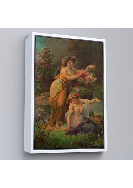 Çerçeveli Göl Kenarındaki Çiçekli Kadın Dekoratif Duvar TABLOSU-6248