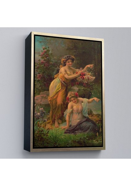 Çerçeveli Göl Kenarındaki Çiçekli Kadın Dekoratif Duvar TABLOSU-6248 modelleri
