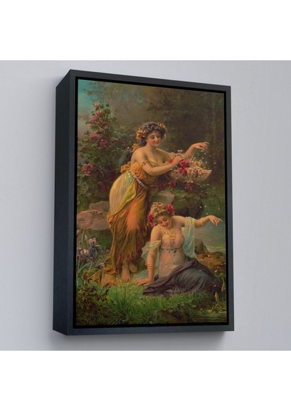 Çerçeveli Göl Kenarındaki Çiçekli Kadın Dekoratif Duvar TABLOSU-6248 fırsatları