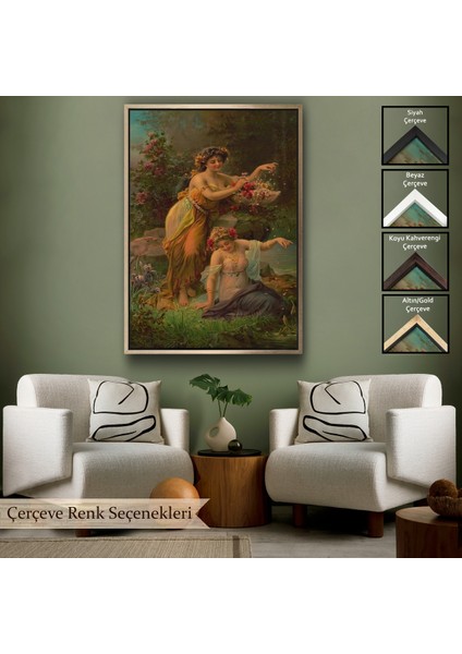 Çerçeveli Göl Kenarındaki Çiçekli Kadın Dekoratif Duvar TABLOSU-6248