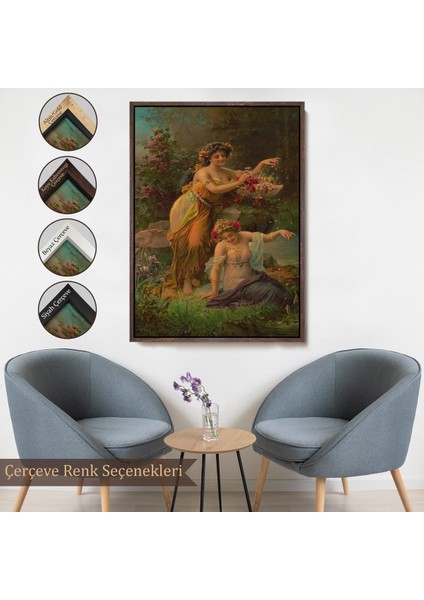 Çerçeveli Göl Kenarındaki Çiçekli Kadın Dekoratif Duvar TABLOSU-6248