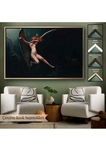 Çerçeveli Yıldızlı Gökyüzü Altında Bir Peri Kanvas Tablo, Klasik Sanat Kanvas TABLO-5383