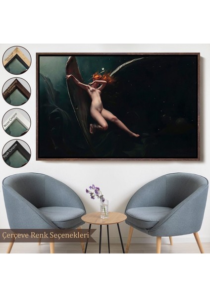 Çerçeveli Yıldızlı Gökyüzü Altında Bir Peri Kanvas Tablo, Klasik Sanat Kanvas TABLO-5383