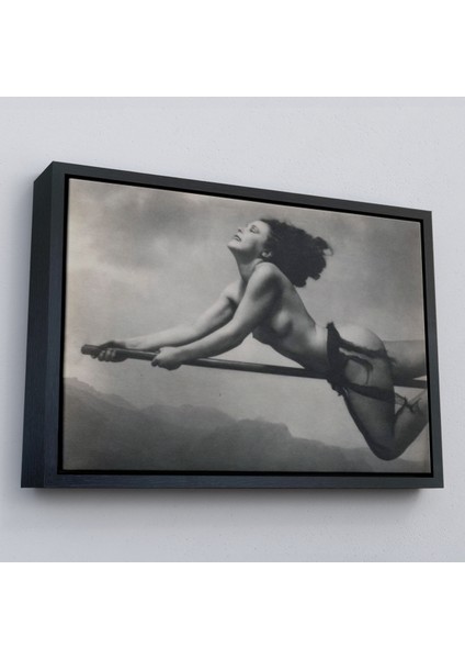 Çerçeveli Süpürgeye Binen Çıplak Cadı Tablo, Cadılar Bayramı Gotik Tablo, William MORTENSEN-5395 modelleri