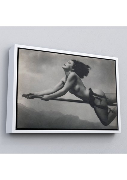 Çerçeveli Süpürgeye Binen Çıplak Cadı Tablo, Cadılar Bayramı Gotik Tablo, William MORTENSEN-5395 fırsatları