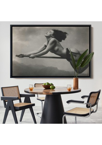 Çerçeveli Süpürgeye Binen Çıplak Cadı Tablo, Cadılar Bayramı Gotik Tablo, William MORTENSEN-5395