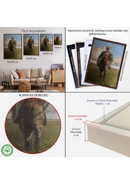 Çerçeveli Tarlada Yürüyen Mustafa Kemal Atatürk Duvar TABLOSU-6132 indirimleri