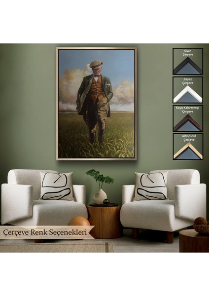 Çerçeveli Tarlada Yürüyen Mustafa Kemal Atatürk Duvar TABLOSU-6132
